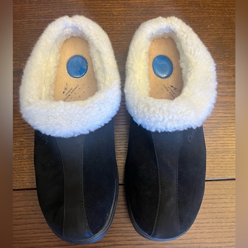 Cheeks Women’s Fleece Slippers Size 9.5 Black‎ Vegan Fur Indoor Outdoor Shoes